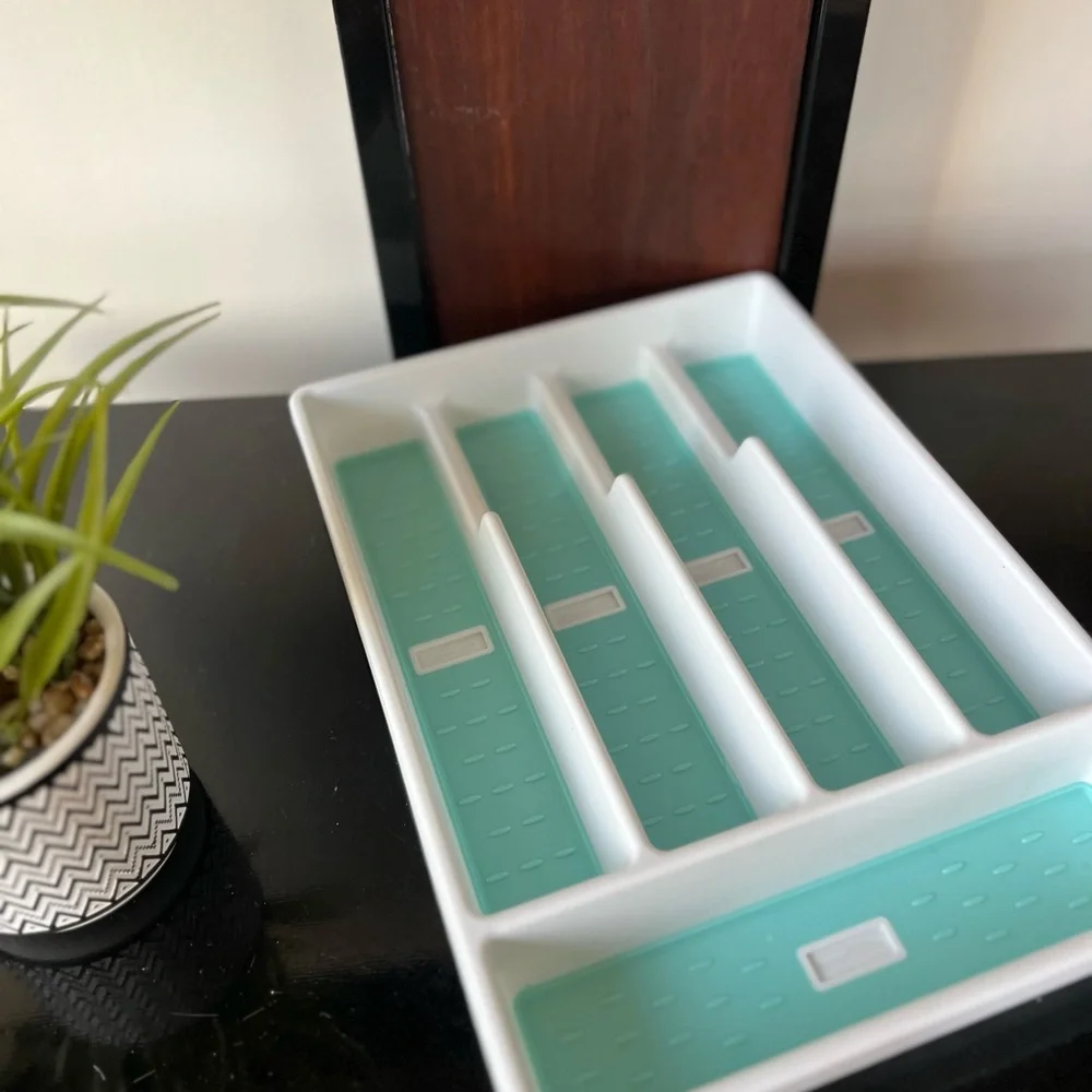 White and Teal Drawer Organizer